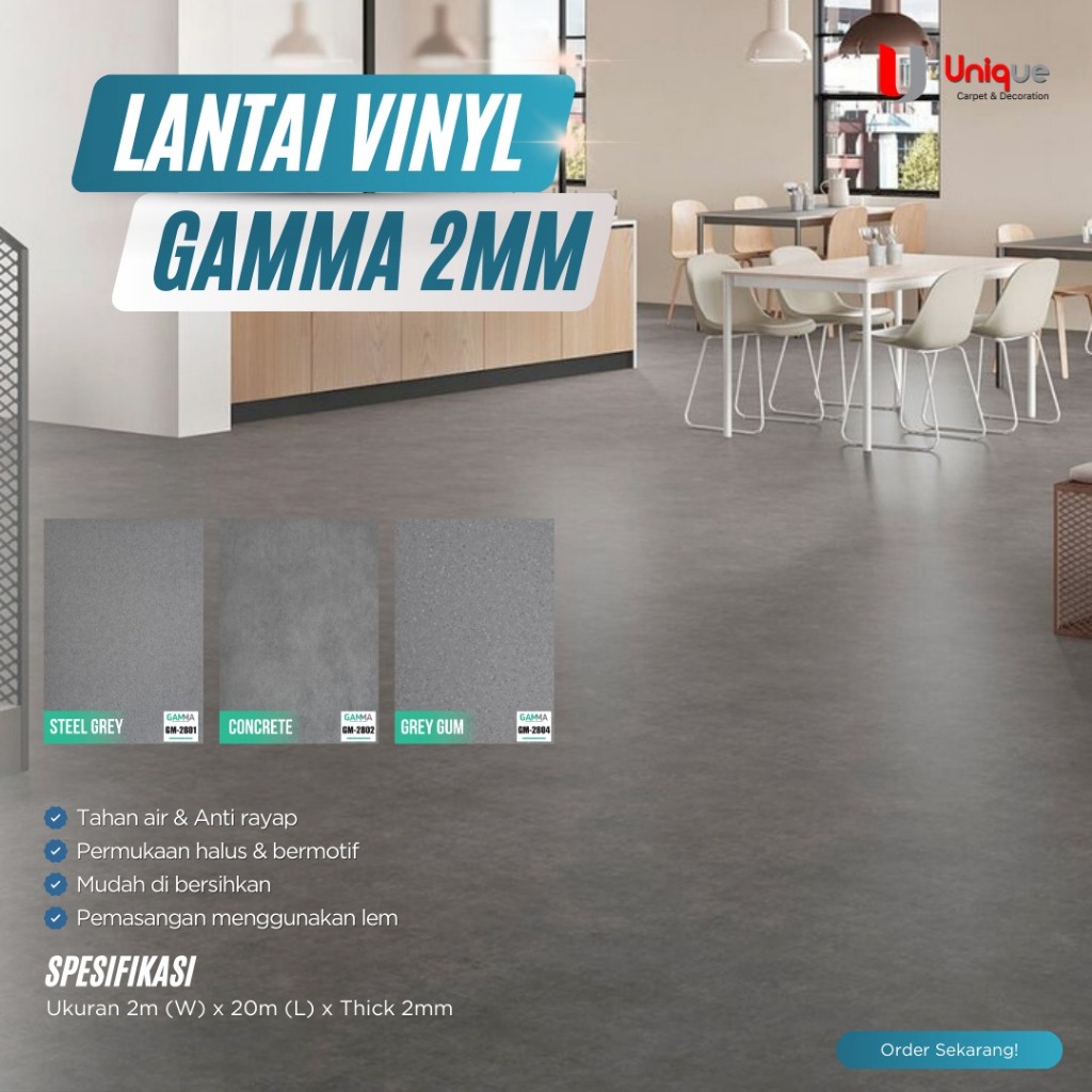 Vinyl Roll Gamma Motif Semen Tebal 2mm / Vinyl Flooring Motif Concrete / Karpet Lantai Roll