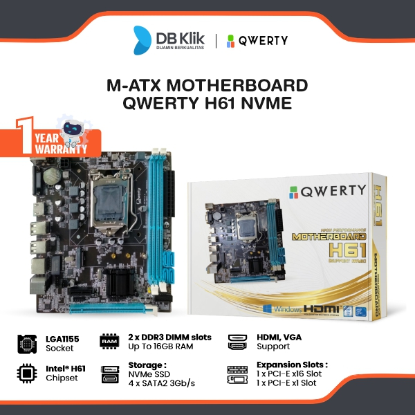 Qwerty Motherboard H61 Nvme Lga1155 Micro-Atx Ddr3