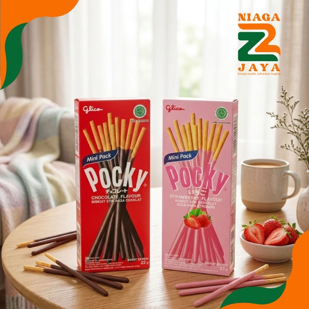 Glico Pocky Mini Pack 22g - Biskuit Stik Salut Cokelat & Stroberi - Snack Jepang