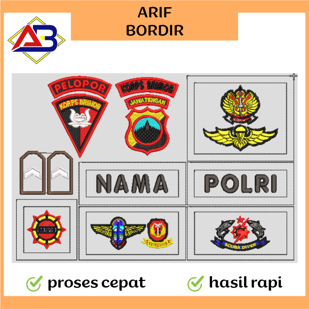 Bordir Brimob Polri Timbul Lengkap x Satu Set Timbul Premium