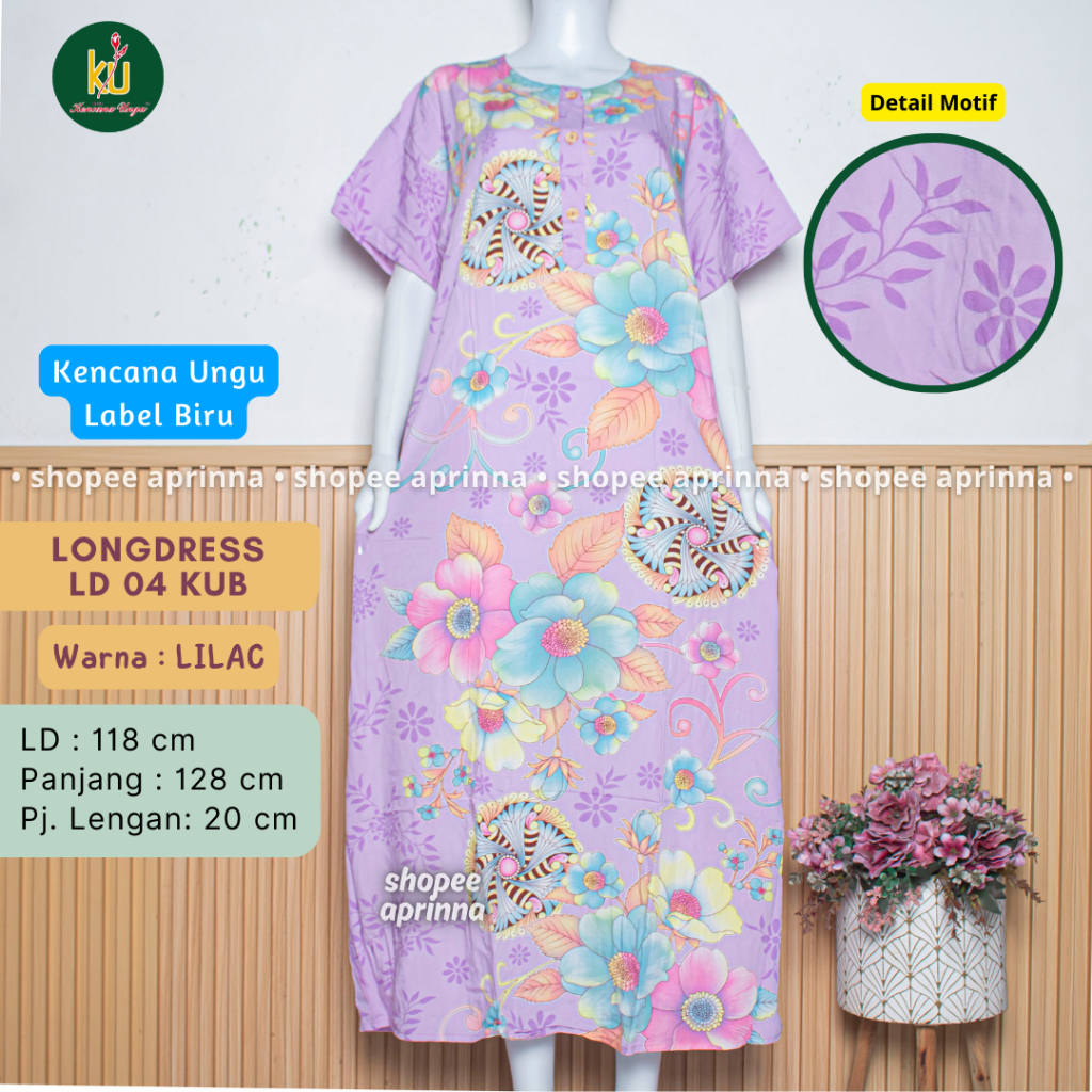 COD LD 04/08 Batik Kencana Ungu Daster Panjang Daster Lengan Pendek Batik Kencana Ungu Asli Original