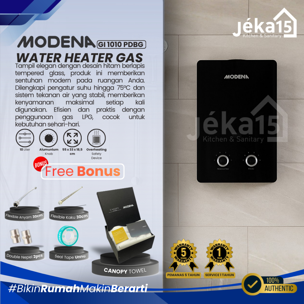 JEKA15 - MODENA GI 1010 PDBG Water Heater Gas - Pemanas Air Mandi 10 L