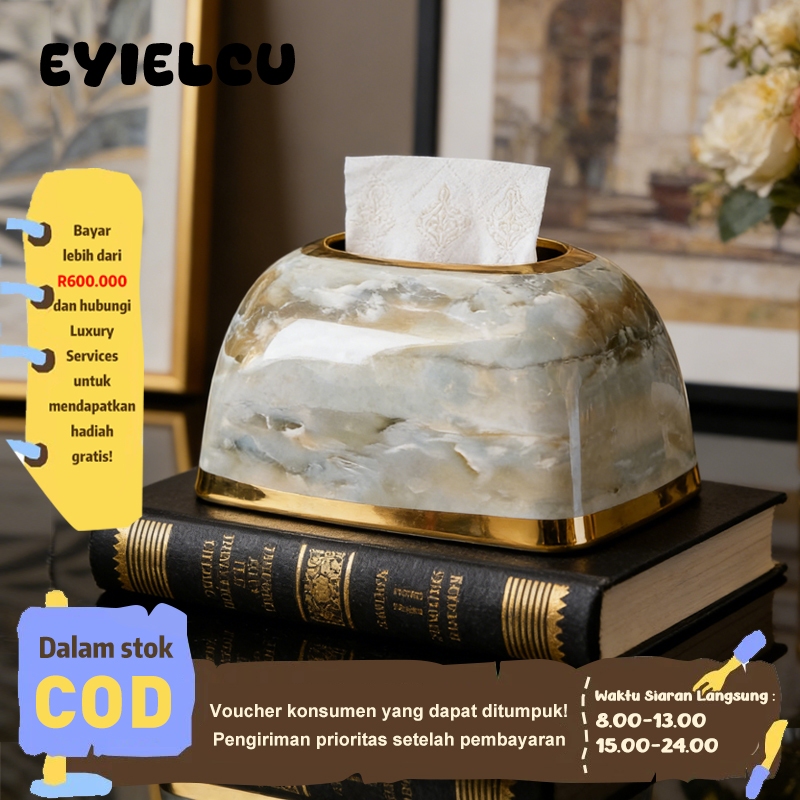 Eyre Kotak Tisu Marmer Motif Gold Premium – Dekorasi Mewah Minimalis untuk Ruang Tamu & Meja Makan K