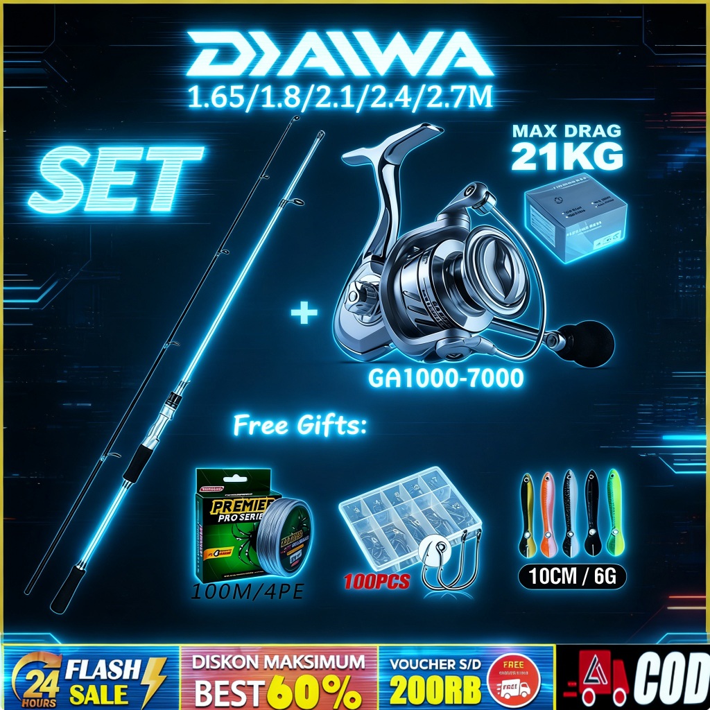 Set Joran Pancing Set Lengkap DAIWA Joran Pancing Serat Karbon Ultralight rod dan Umpan Pancing Reel