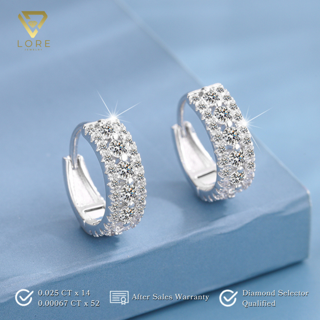 Lore Jewellery  - Anting Hoop Moissanite Lapis Emas - Elva Silver Moissanite Earrings
