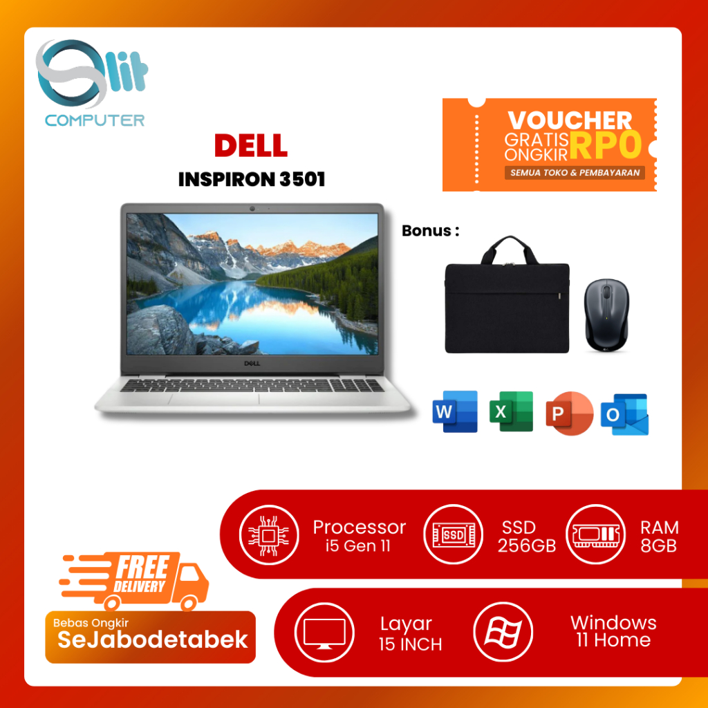 Dell Inspiron 3501 i5 Gen 11 RAM 8GB SSD 256GB Laptop Kerja Kuliah FHD