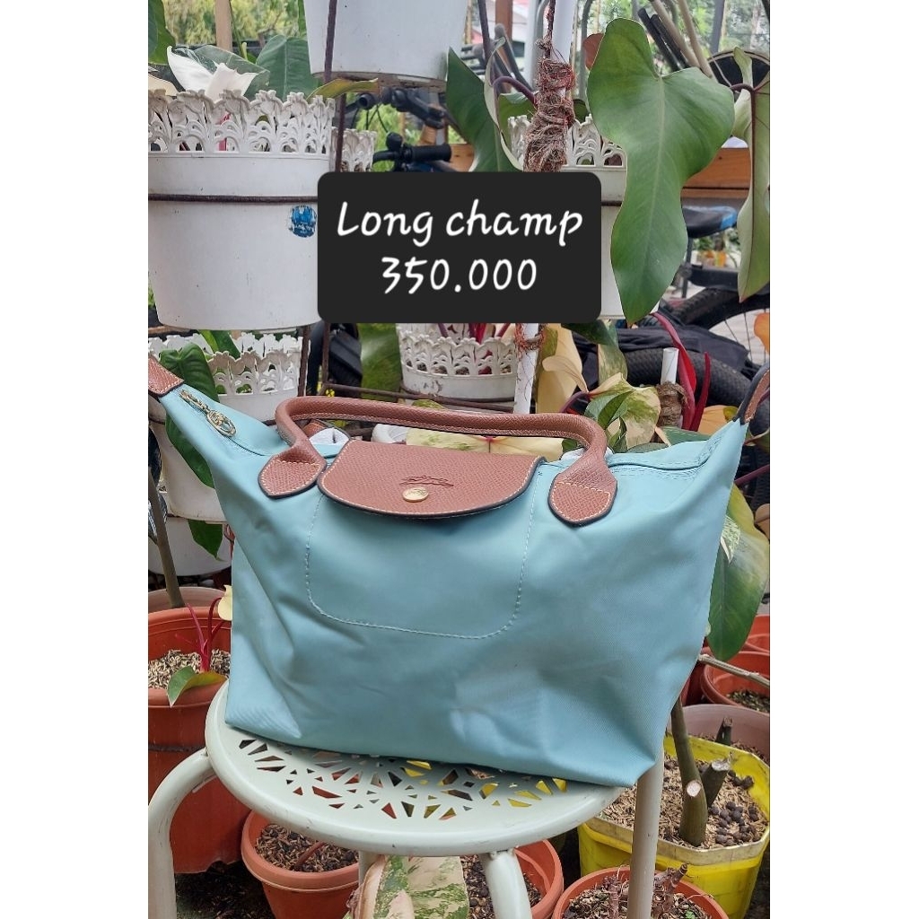 Preloved shoulder bag lc biru kehijauan  kanvas mix kulit