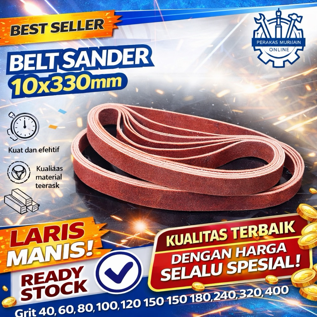 Amplas Belt Sander 10 x 330mm / Sanding Belt 1x33 Inch / Amplas Mesin Gerinda Belt Grit 40 60 80 100