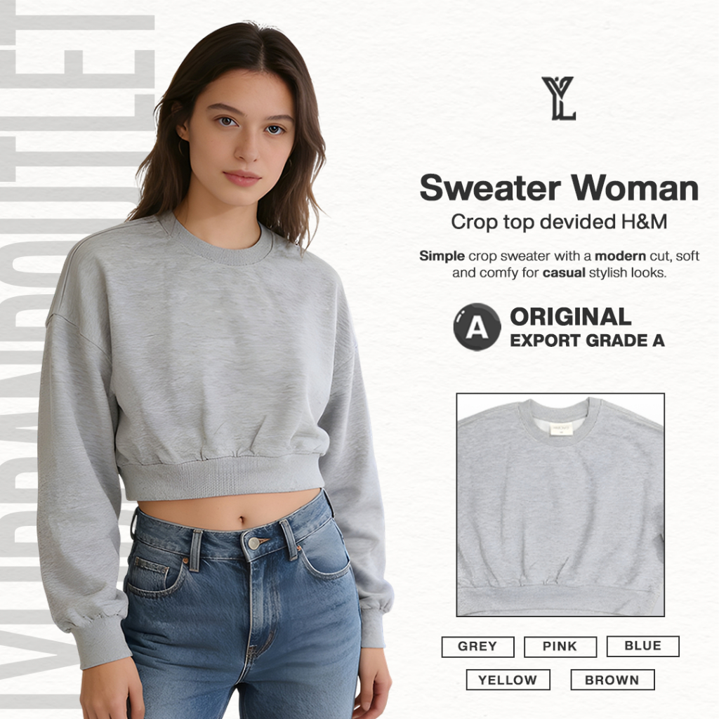Crop Sweater Wanita Polos - Sweater Crop Top Divided H&M Lengan Panjang Korean Style