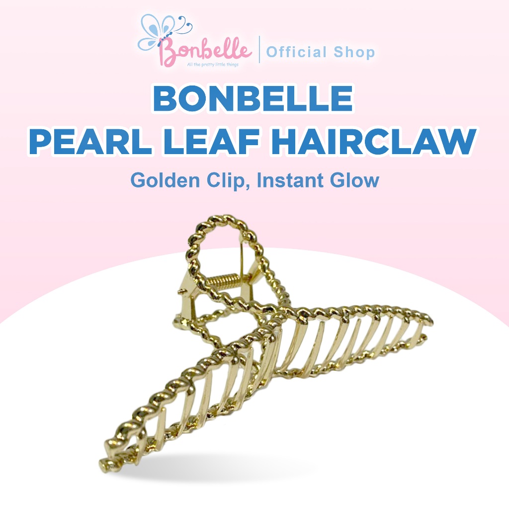 BonBelle Pearl Leaf Hair Claw Clip - BonBelle Pearl Leaf Hair Claw Clip – Jepit Rambut Mutiara Elega