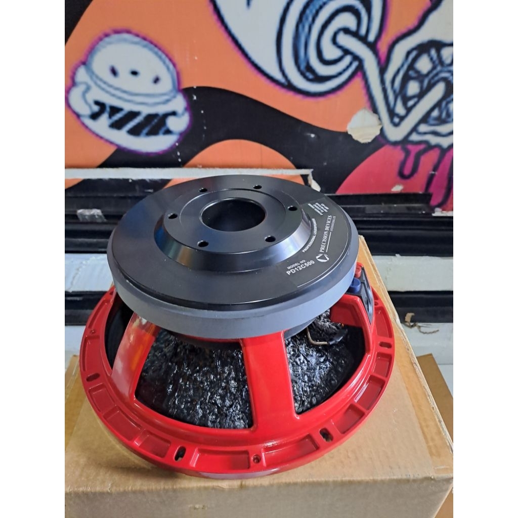 SPEAKER KOMPONEN SUBWOOFER PD 12C500 MERAH ORIGINAL VOICE COIL 4 INCH DAUN KULIT JERUK