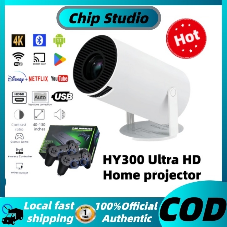 HY300 Smart Projector Android 10.0 4K Support Dual WiFi + Bluetooth  Screen Sharing dari HP/Laptop