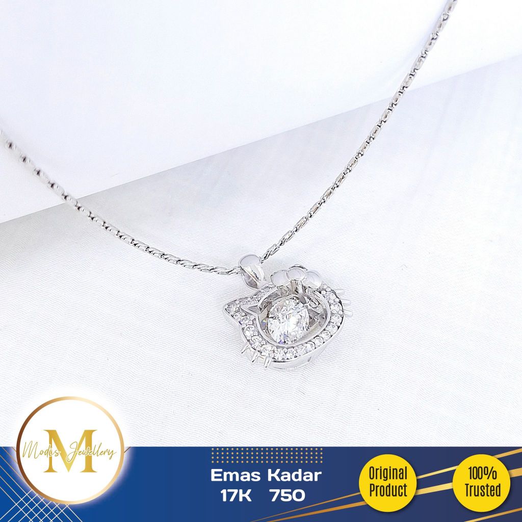 MODIS JEWELLERY - Liontin Hello Kitty Dancing Stone Putih - Emas 17k 750