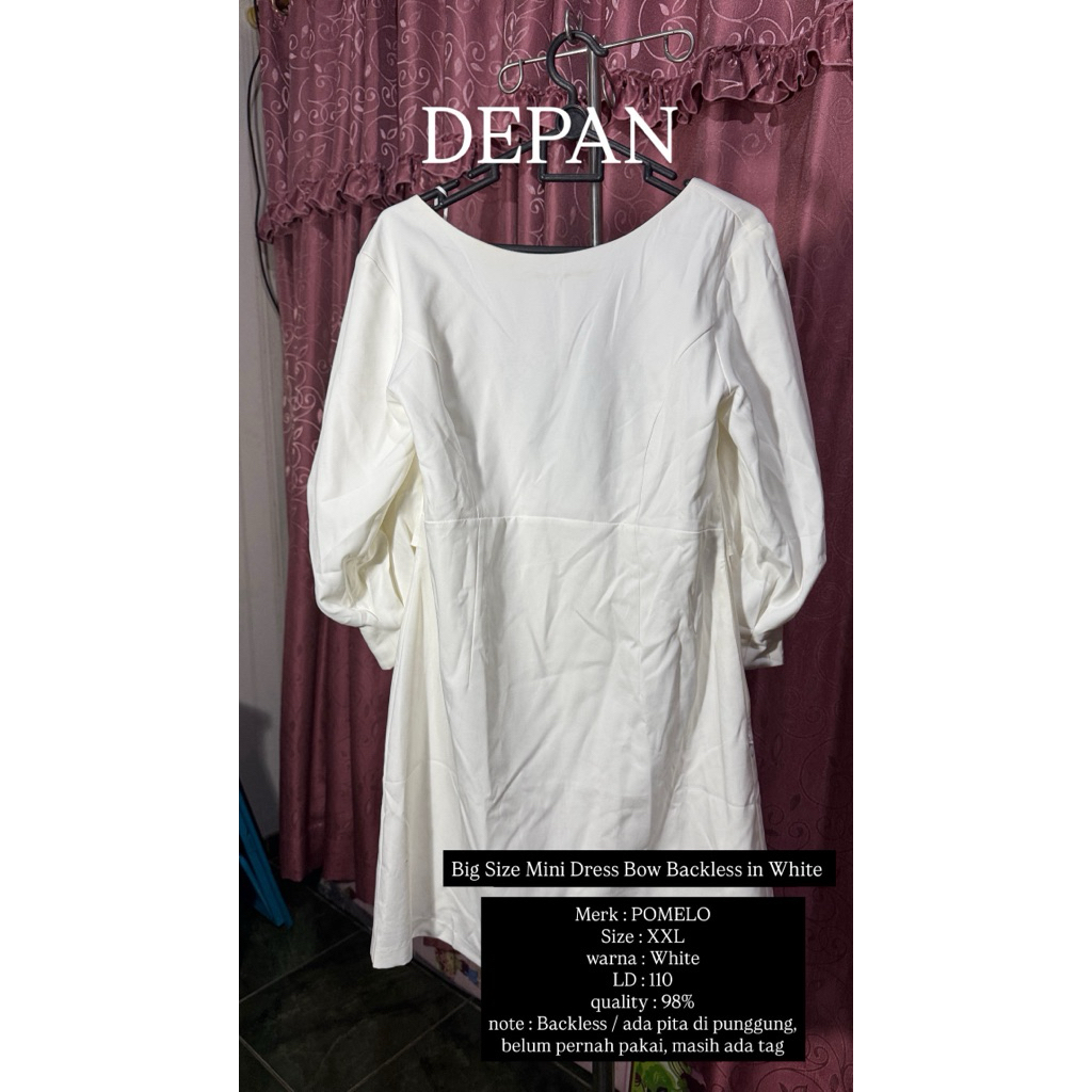Big Size Mini Dress Bow Backless in White