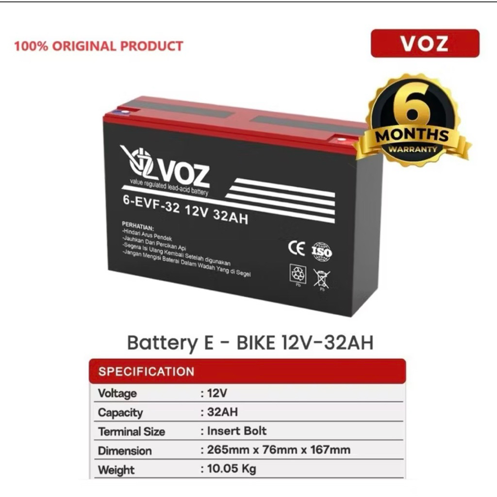Aki utk Selis Baterai Bajaj Selis  Merk VOZ 1 Paket 5pcs 12V 32Ah Aki Sepeda Listrik Batre Aki Motor