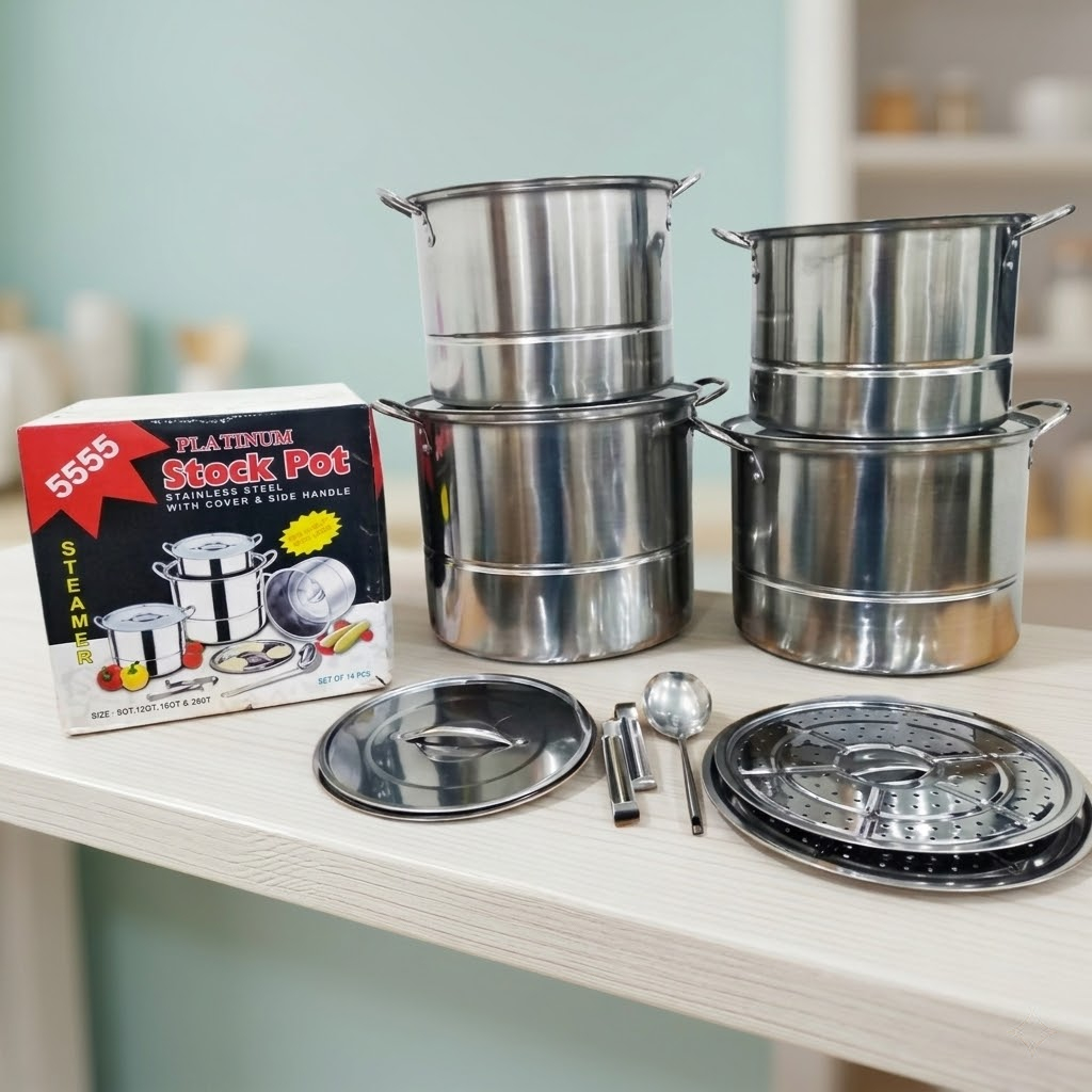 Panci Dandang Kukusan Stainless Steel Set 4 in 1 Dandang Nasi Panci Kukusan Serbaguna