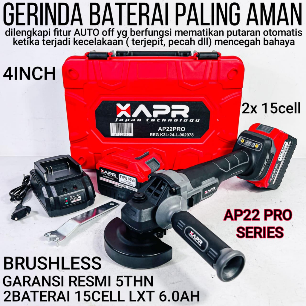 COD Gerinda Baterai Mesin Brushless APR AP22PRO 99VF 2 Baterai 15 Cell Fast Charging Gerinda Premium