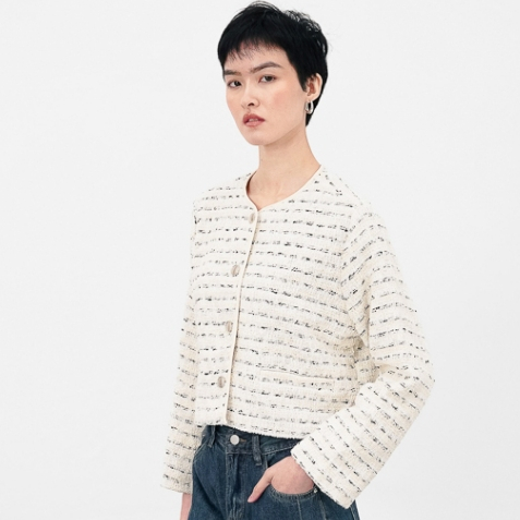 This Is April Carlina Blazer Baju Atasan Tweed Wanita Lengan Panjang Outerwear Elegan Butter Yellow