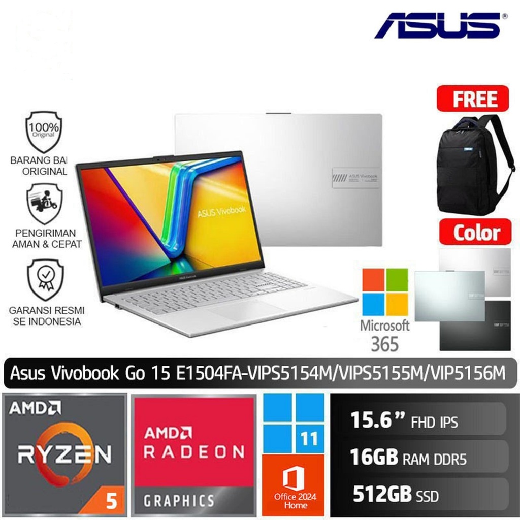 ASUS E1504FA VIPS5154M VIPS5155M VIPS5156M R5 40/16GB/512GB SSD/15.6" FHD/W11 Vivobook Go 15 - Black