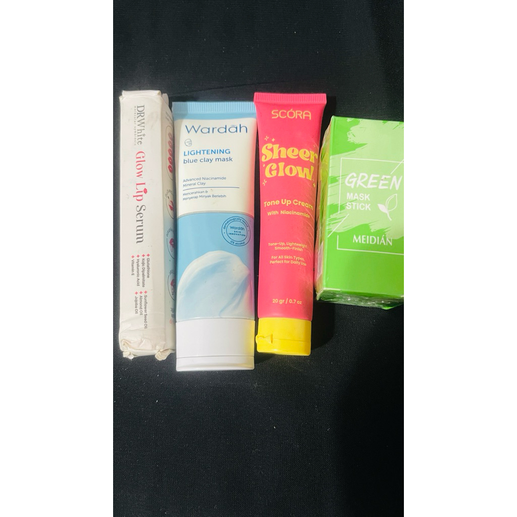 preloved makeup dan skincare (tone up scora wardah green mask stick lip serum)