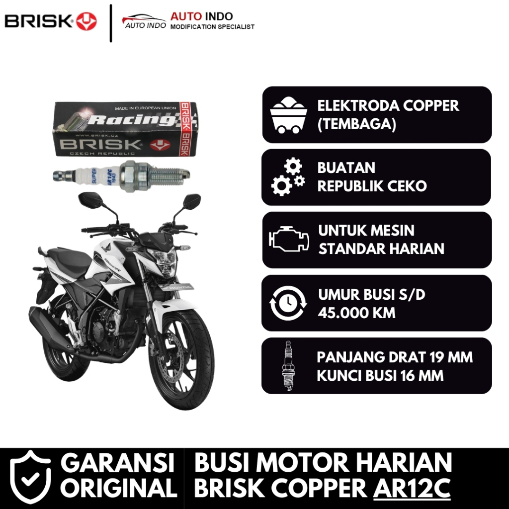 Busi Motor Brisk Copper Racing AR12C untuk Honda CB150R Streetfire Ori | Garansi Asli BRISK