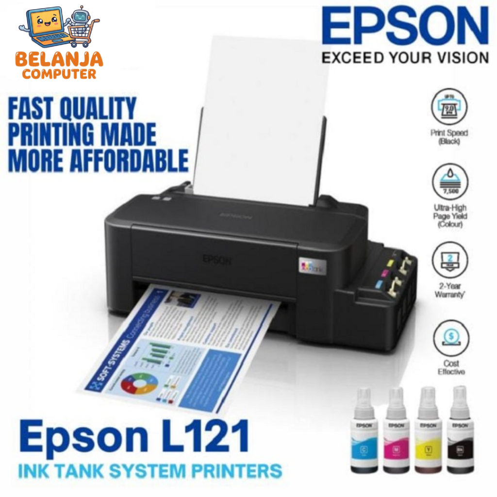 PRINTER EPSON L121 Printer A4 Ink Tank - Inkjet L121 InkTank Printer Print Only
