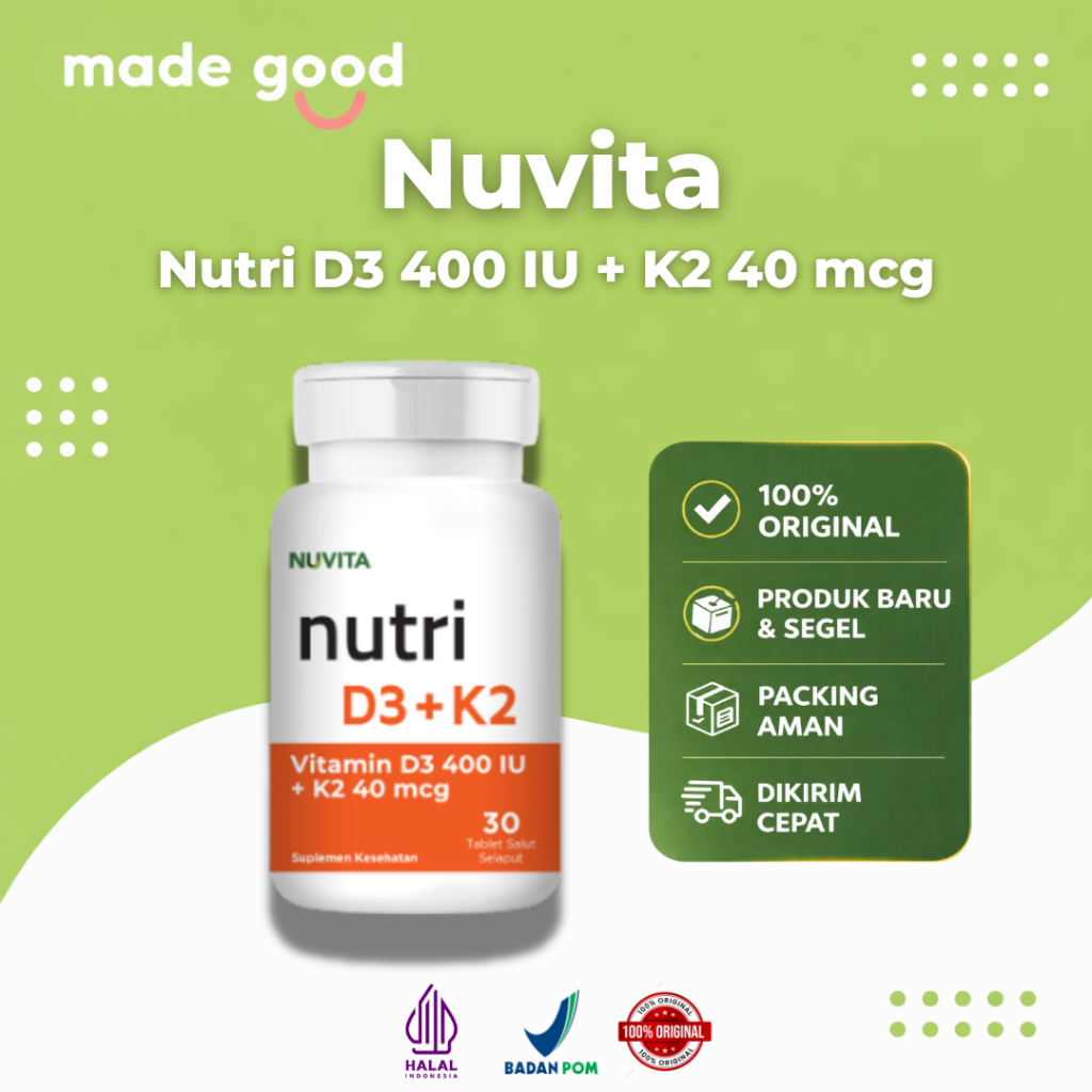 Nuvita Vitamin D3 + K2 40mcg 30 Tablet – Suplemen Vitamin D3 K2 untuk Daya Tahan Tubuh