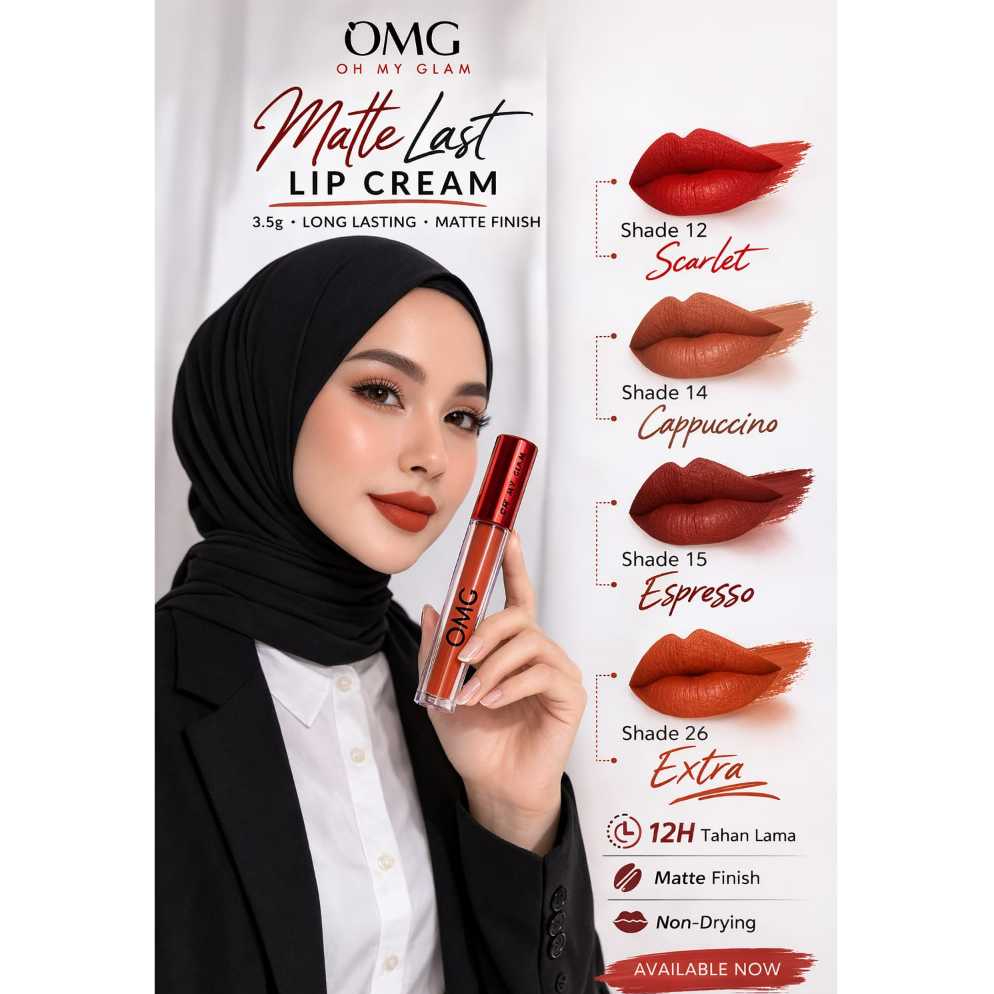OMG  Matte Kiss Lip Cream Original |  Lipstik Cream Matte Tahan Lama | Intens Color Pigmented & Lemb