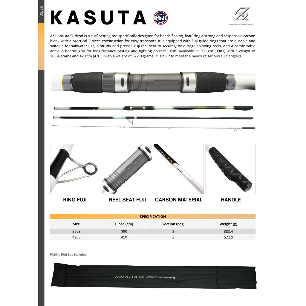 Joran Surf Casting AXZ Kasuta Surf Rod Fuji Guide Ring 390 / 420 cm – Joran Pantai Carbon 3 Section 