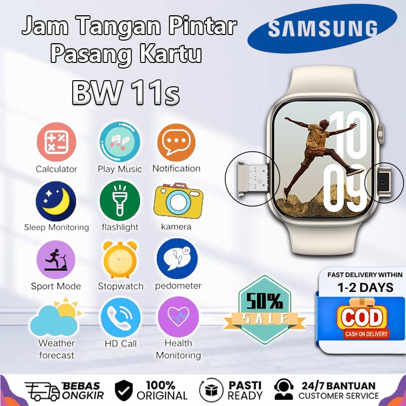 [Sim Card Call ] Samsung Jam Tangan Pintar BW11s -Telepon Mandiri dengan Pasang Kartu SIM / Chip Day
