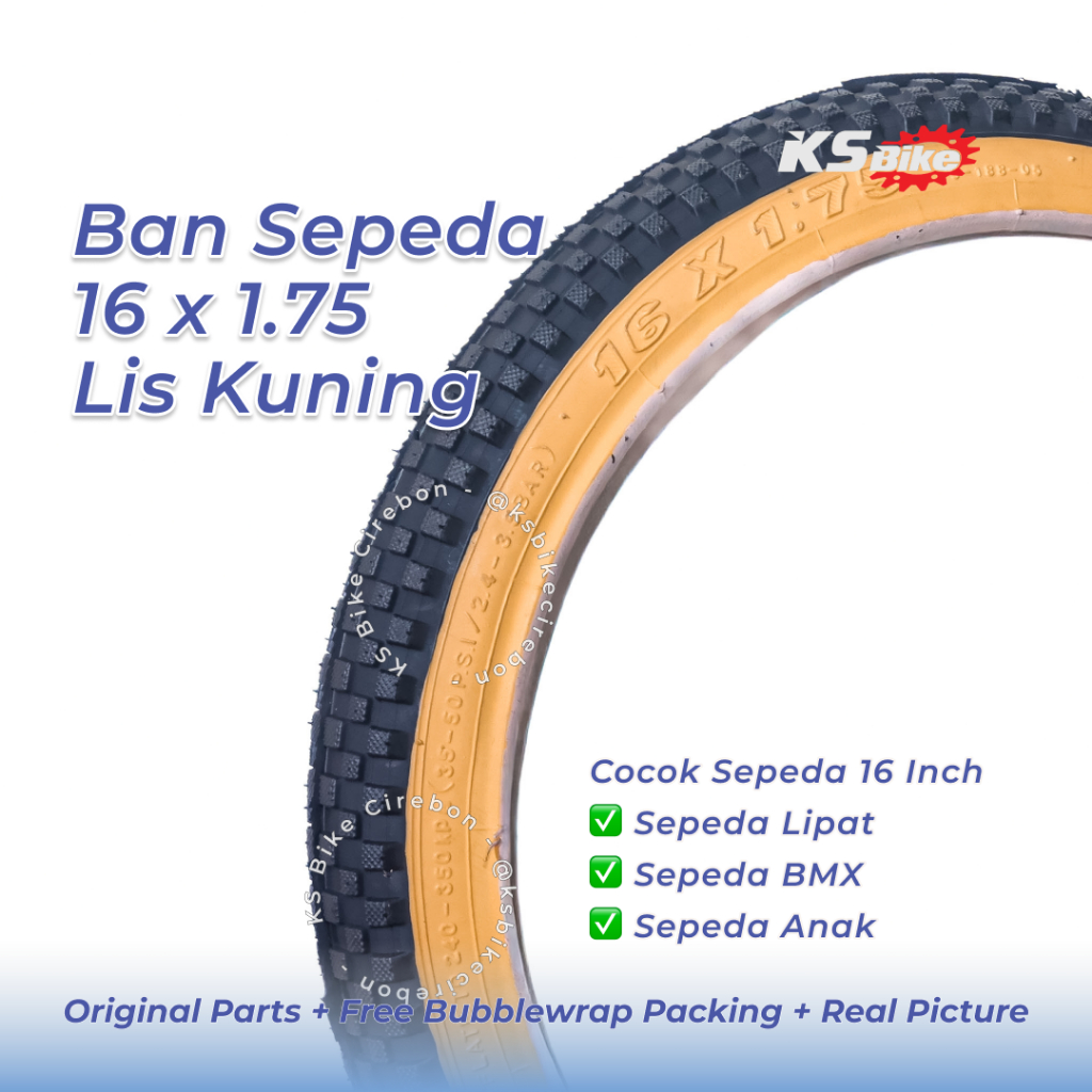 Ban Luar Sepeda 16 x 1.75 Swallow Super Trac Lis Kuning Ban Sepeda Anak Ring 16 Batik Tahu Ban Seped