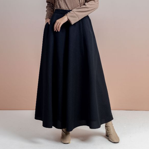 Elzatta Rok Panjang Wanita Polos Rok Katun Flare
