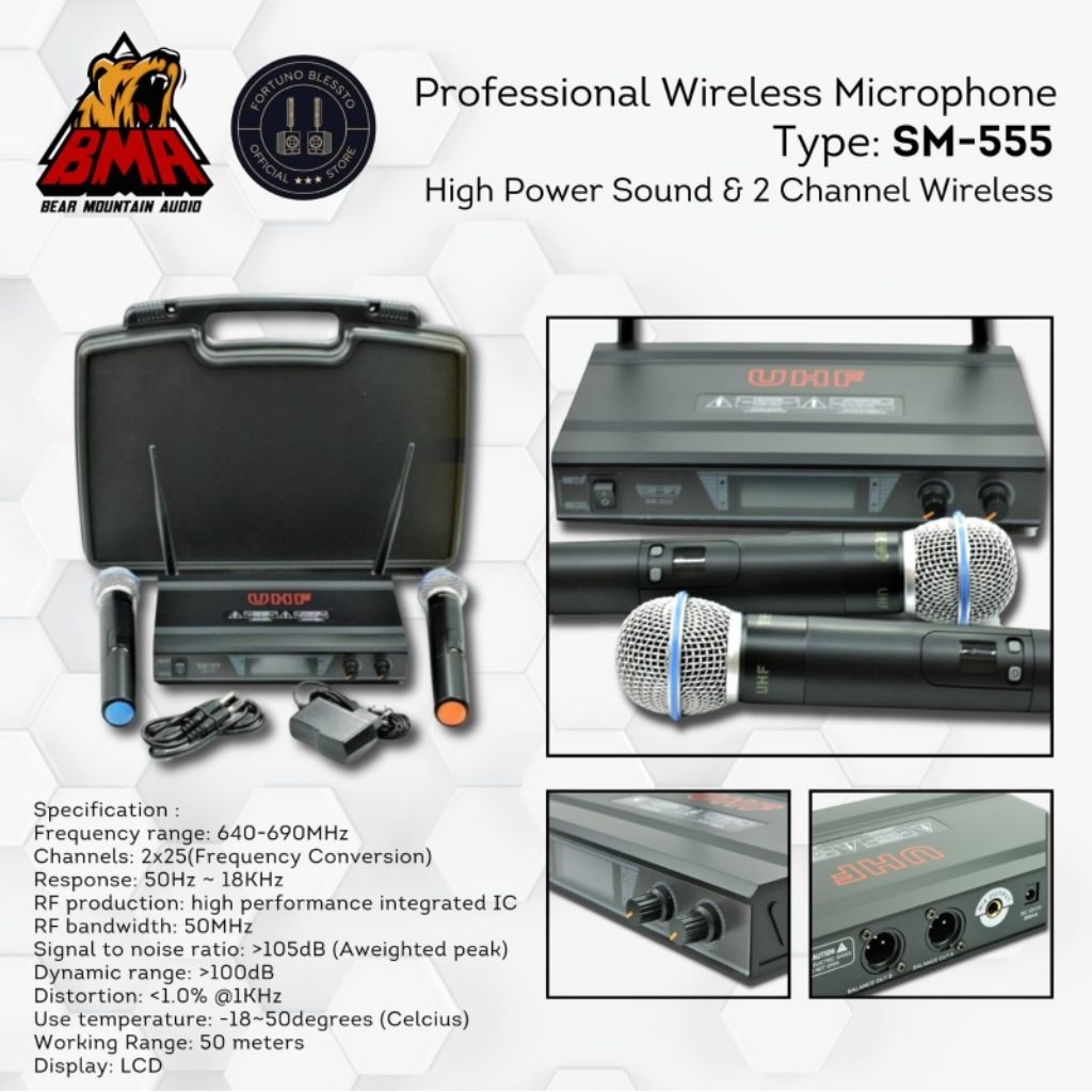 Microphone wireless BMA SM-555 Hitam Original