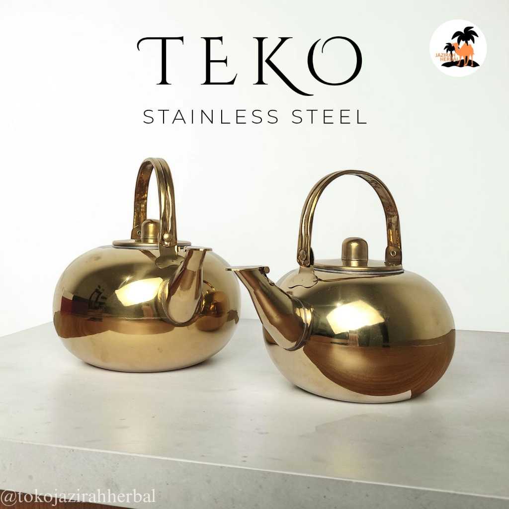 Teko Stainless Steel Warna Gold Elegan – Teko Air / Teko Teh Premium dengan Tutup