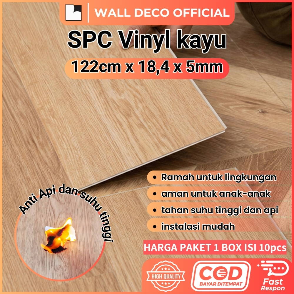 Lantai Vinyl Klik SPC 122x18.4cm Motif Kayu Spazio Tebal 5mm Vinyl Lantai SPC
