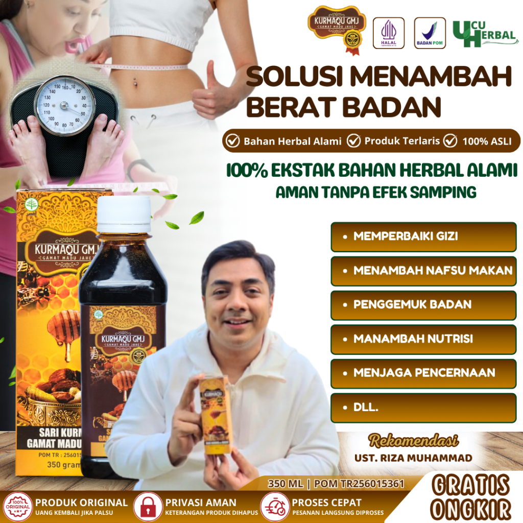 Obat Gemuk Badan, Penggemuk Badan, Pipi, Penambah Nafsu Makan Herbal, Sari Kurma & Madu Asli Kurmaqu
