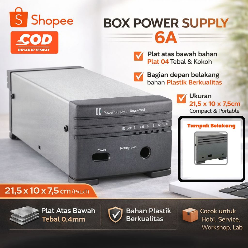 Box POWER SUPPLY 6A Kosongan 21.5 x 10 x 7.5cm p x l x t