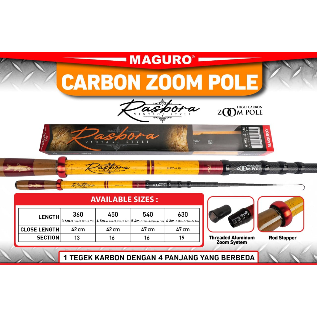 Joran MAGURO RASBORA || 360 450 540 630 || Tegek Teleskopik || Zoom Pole