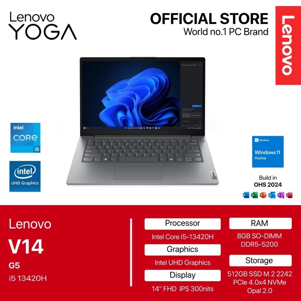 NB LENOVO V14 G5 I5-13420H/8GB/512GB/14"/W11+OHS -  00139