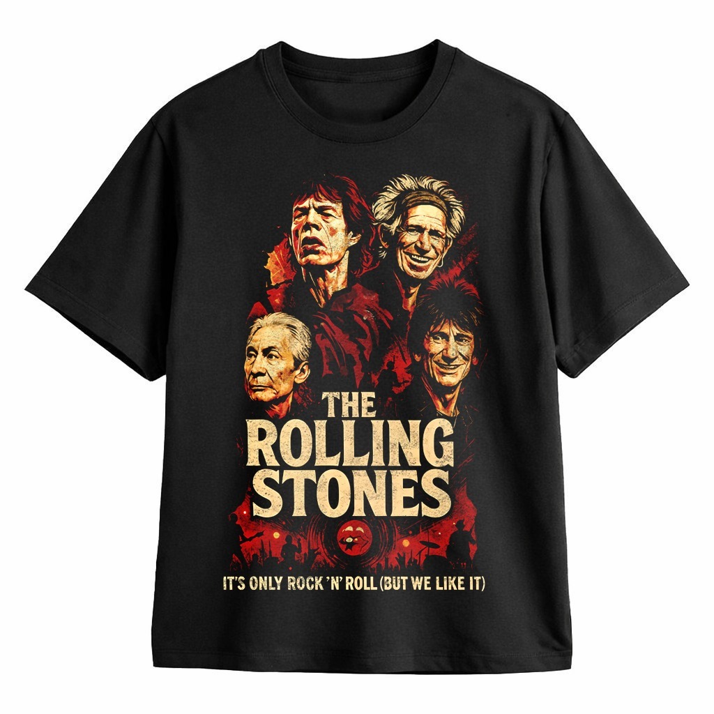 KAOS BAND ROLLING STONES  TSHIRT BIGSIZE  PRIA WANITA BAJU UNISEX HITAM - NOX TEES