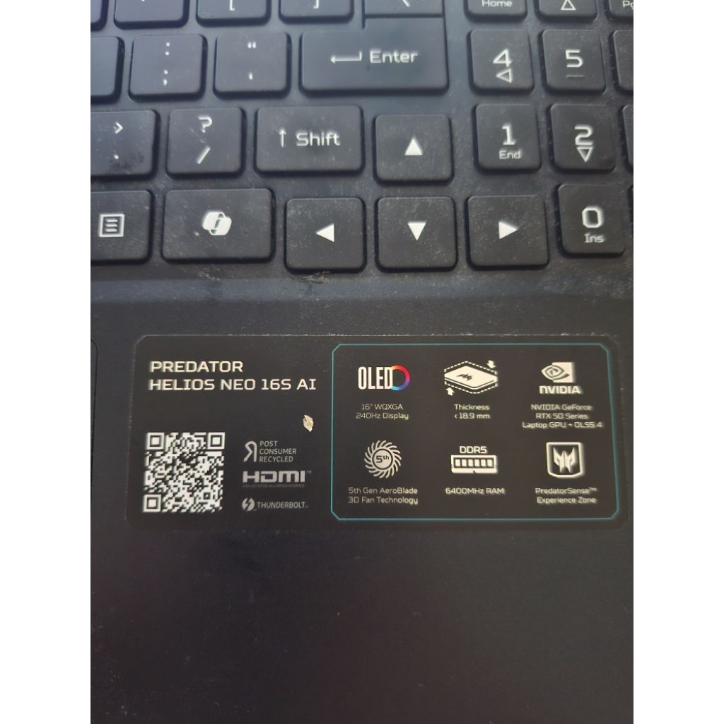 acer predator helios neo 16S AI (PHN16S-71)-core ultra 9 275HX 16GB DDR5 1TB SSD RTX5060 8GB GDDR7 1