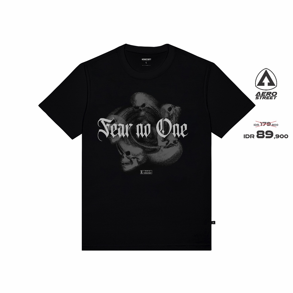 Aerostreet Fear No One Kaos Pria Hitam T-shirt Cowok Men Casual Cotton Combed Adem Tidak Panas