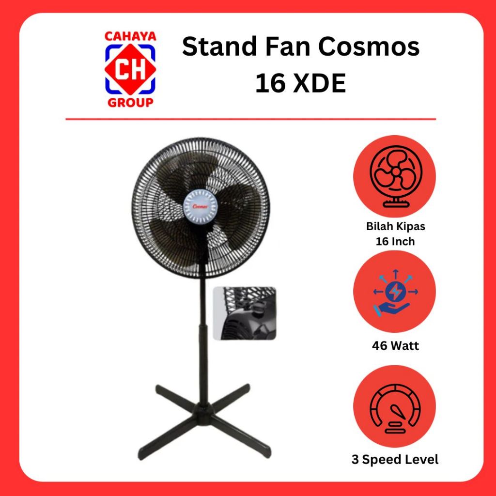 Stand Fan Cosmos 16 XDE 16 Inch Kipas Angin Berdiri Low Watt Angin Besar