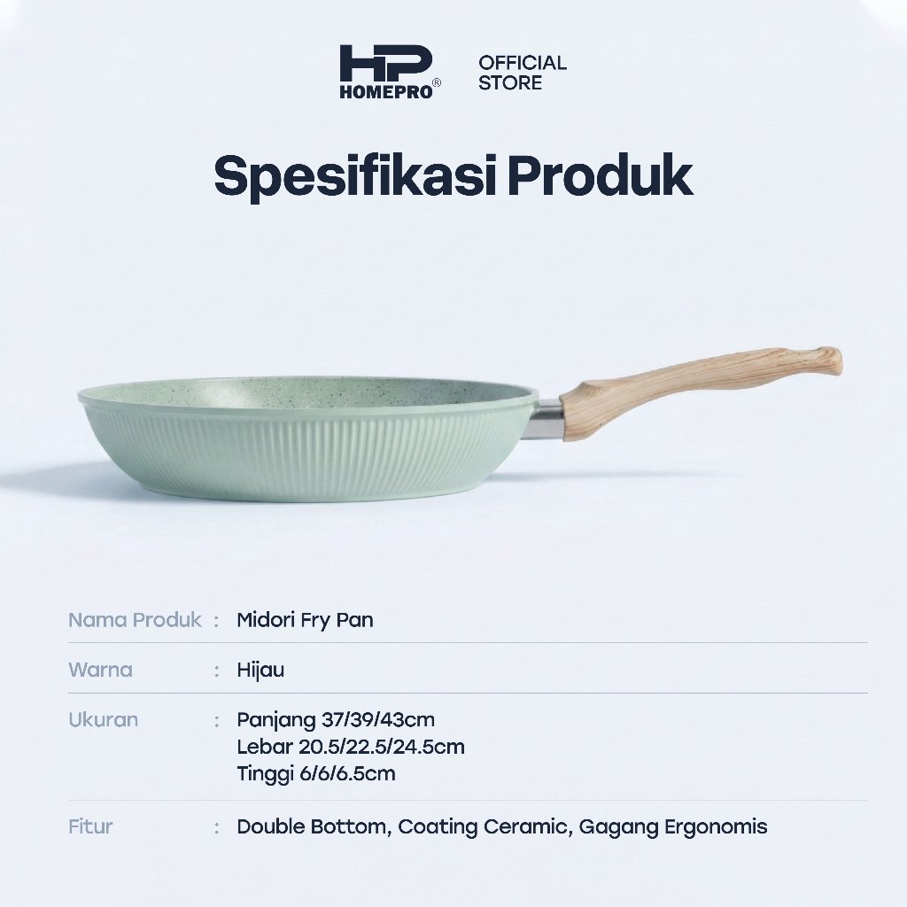 HomePro Wajan Premium Midori Fry Pan Teflon Non Stick Double Bottom