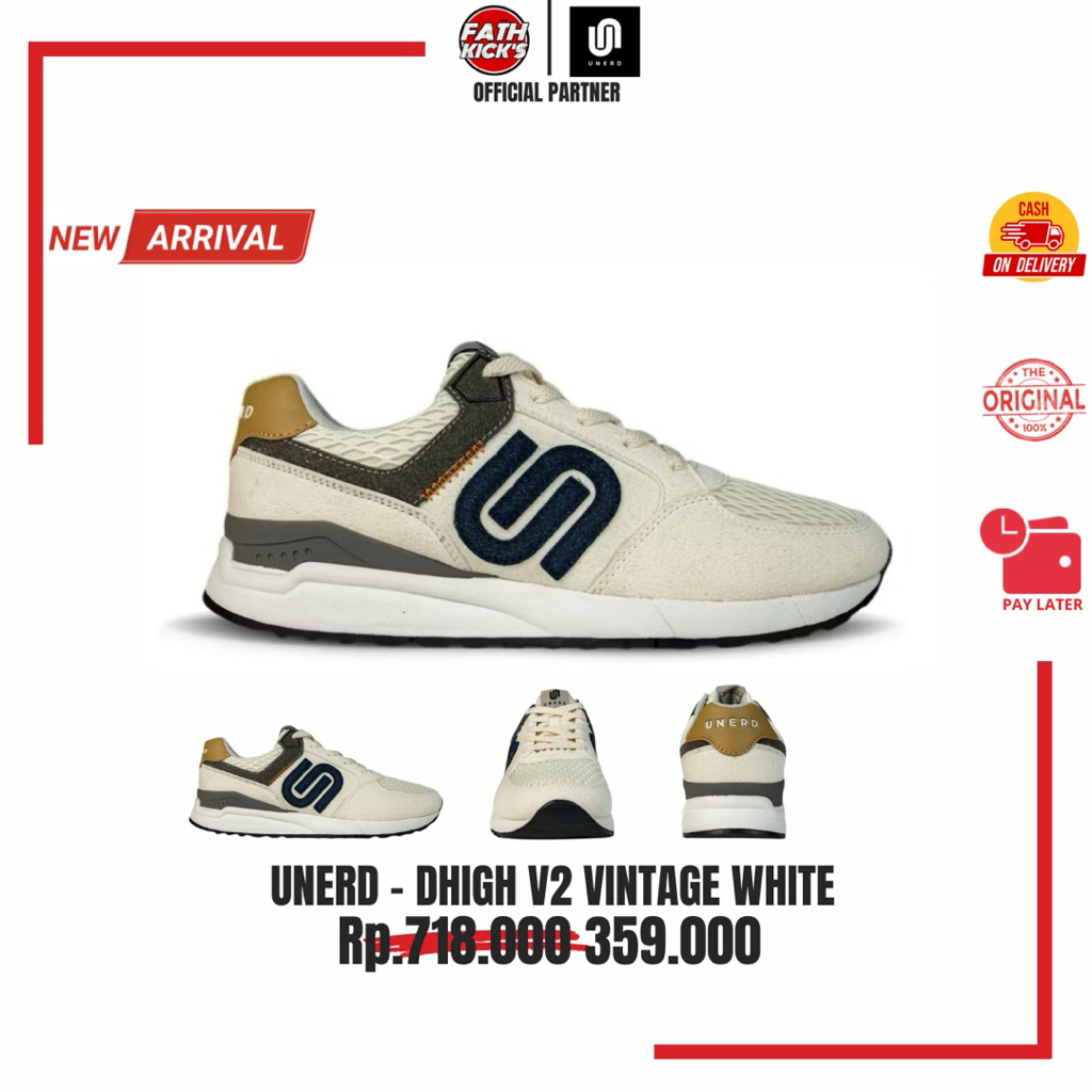 Sepatu UNERD Original | DHIGH V2 VINTAGE WHITE | Sepatu Sneakers Pria Wanita
