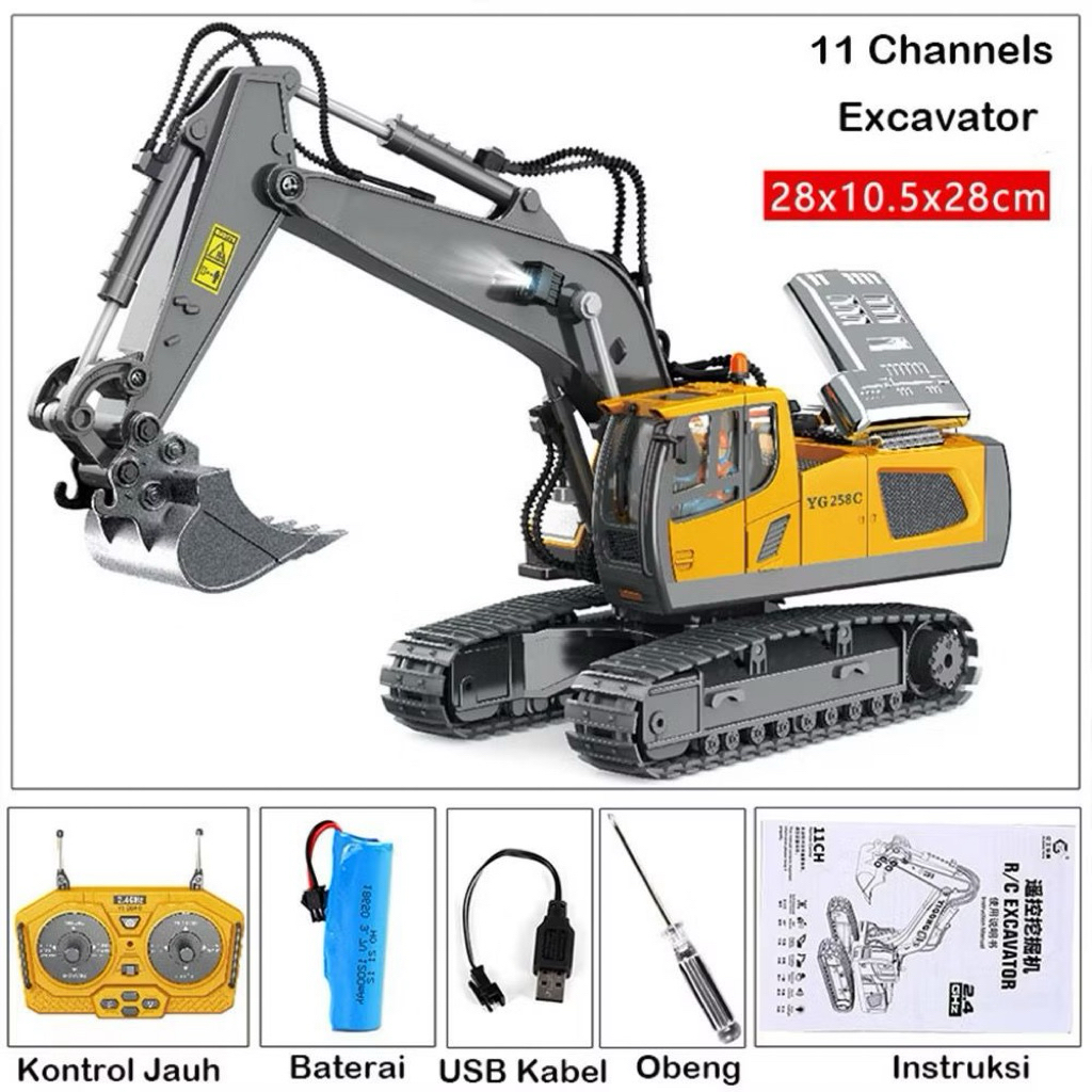 Mainan Excavator anak/ 14 channel excavator remote control besar alloy RC Beko/ RC Excavator remote 
