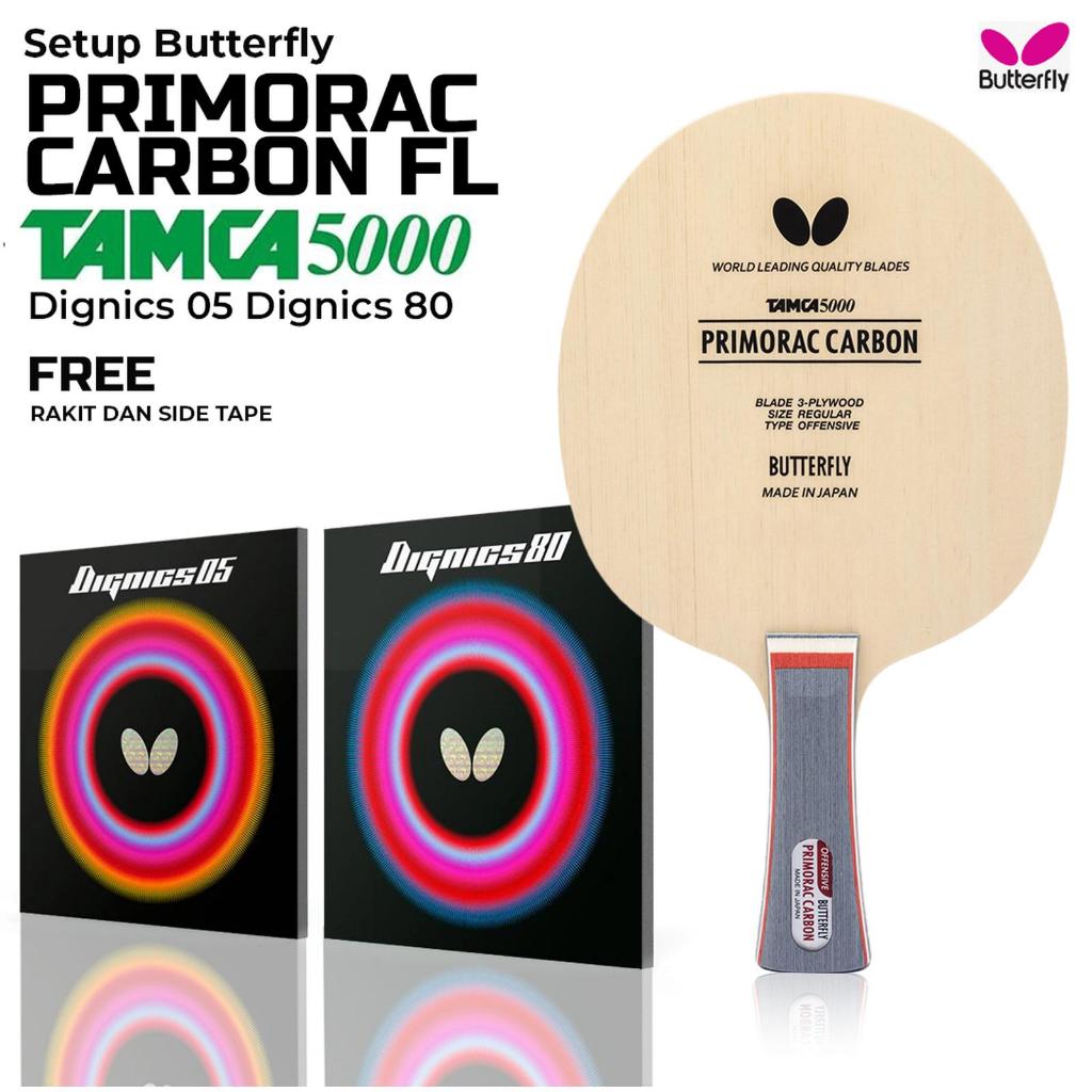 Paket Bat Rakitan Tenis Meja Pingpong Butterfly PRIMORAC CARBON FL Butterfly Dignics 05 Dignics 80