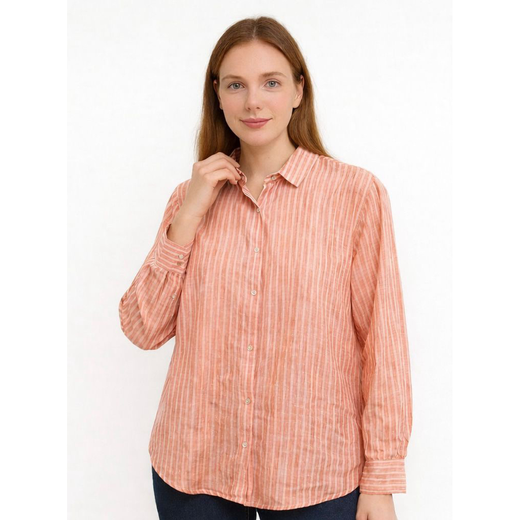 ZARA Peach Stripe Long Sleeve Shirt | Zara Kemeja Salur Peach | Kemeja Zara