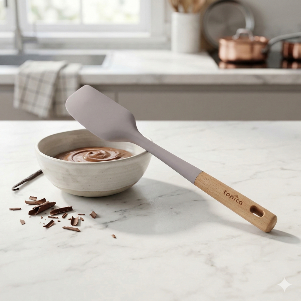 TANICA SPATULA SILIKON SOLET KARET TAHAN PANAS GAGANG KAYU ANTI PANAS