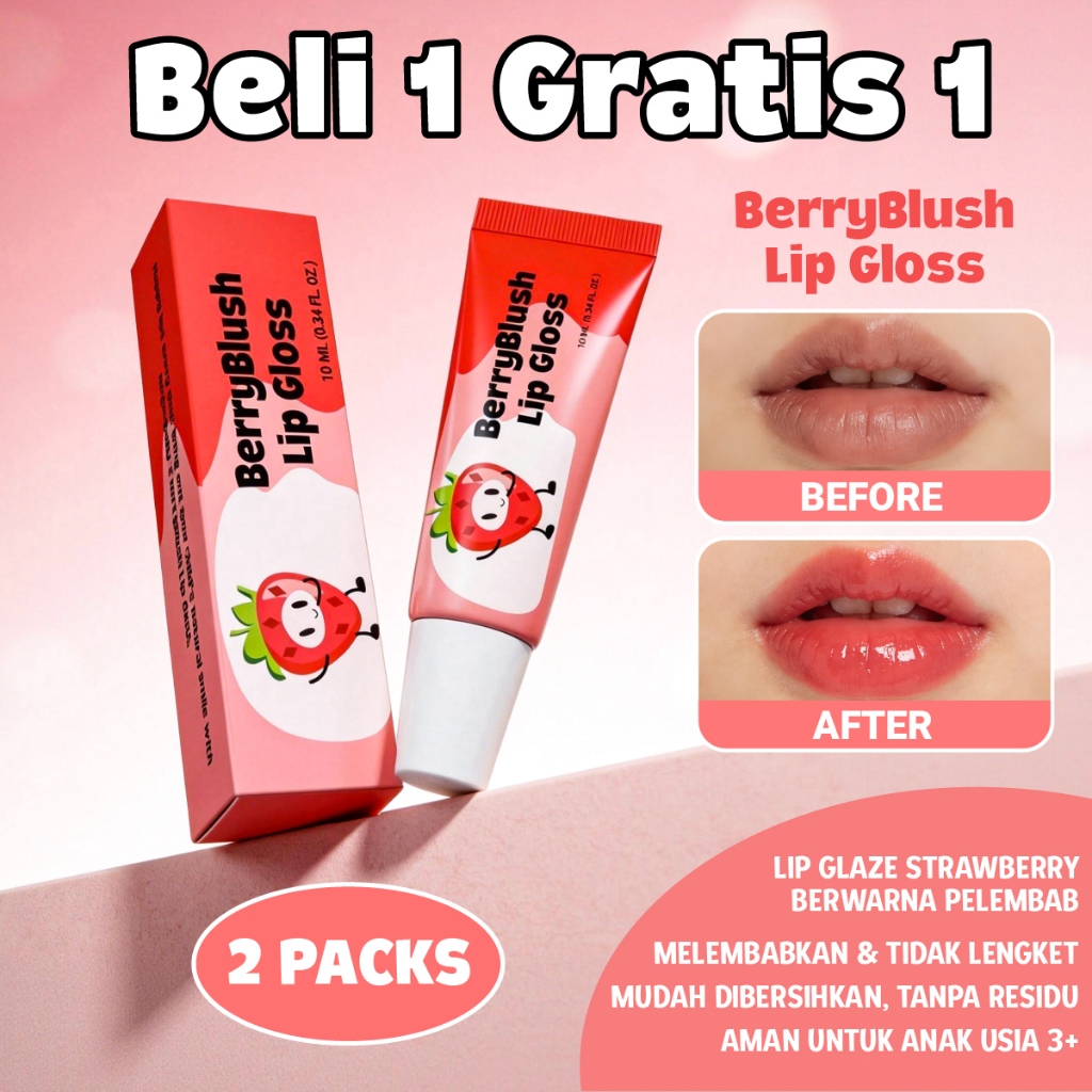 Beli 1 Gratis 1 HEGERBABY Berryblush Lip Gloss Stroberi Melembabkan Bibir Anak Riasan Bibir 3+ Tahue